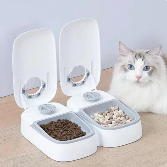 Smart Pet Feeder with Timer Automatic Food Dispenser for Cats Dogs Dual dish Separation. Puppy/Kitten Feeding