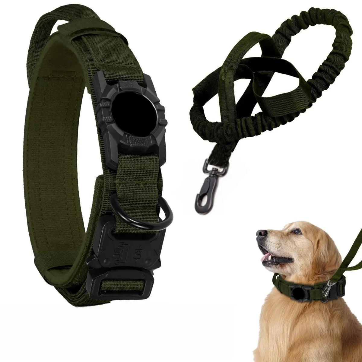 Tactical AirTag Dog Collar,and Metal Buckle Adjustable GPS Collar for Medium Large Dogs