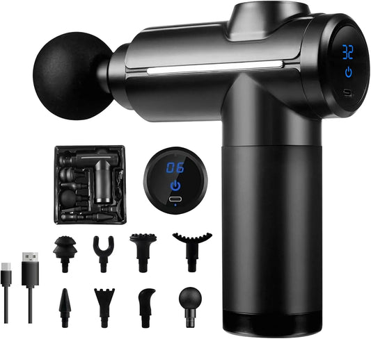 Massage Gun Deep Tissue Muscle Percussion Massager, 32 Speeds with LCD Touch Screen 8 Heads Shoulder Body Neck Back Relaxation