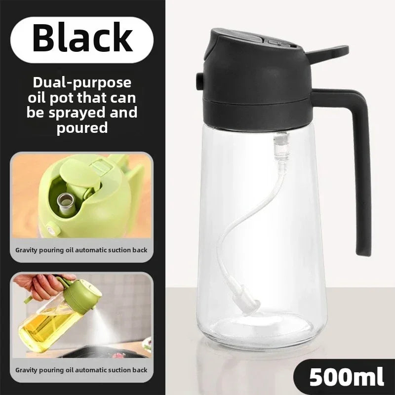2in1 Kitchen Oil Spray Olive Dispenser Cooking Heat-Resistant Large Oil Bottle Spray Soy Sauce Various Seasonings Bottle