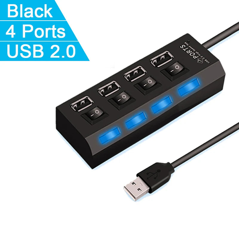 High Speed 4/7 Ports USB HUB 2.0 data transfer Adapter Expander Multi USB Splitter Multiple Extender with LED Lamp Switch for PC Laptop