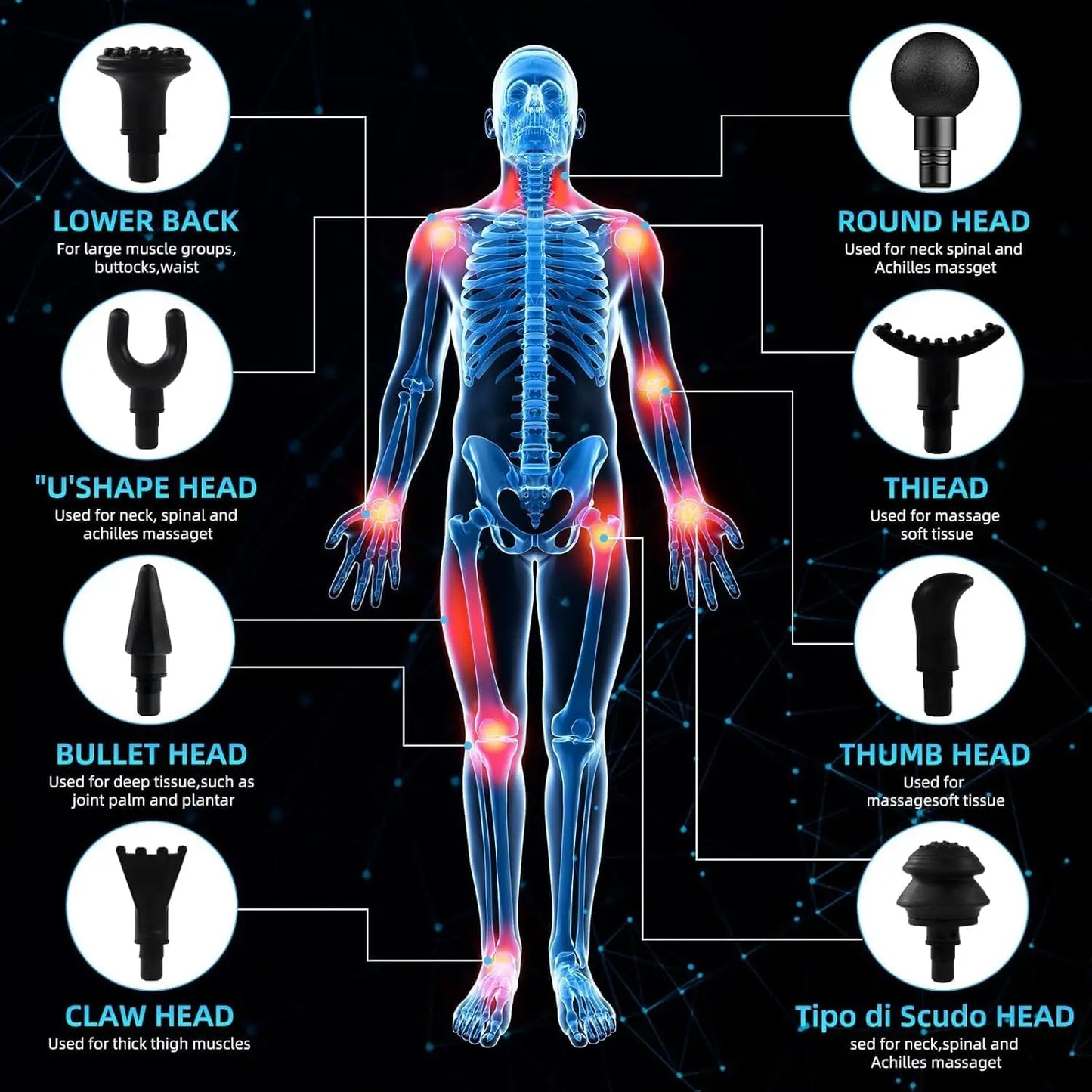 Massage Gun Deep Tissue Muscle Percussion Massager, 32 Speeds with LCD Touch Screen 8 Heads Shoulder Body Neck Back Relaxation