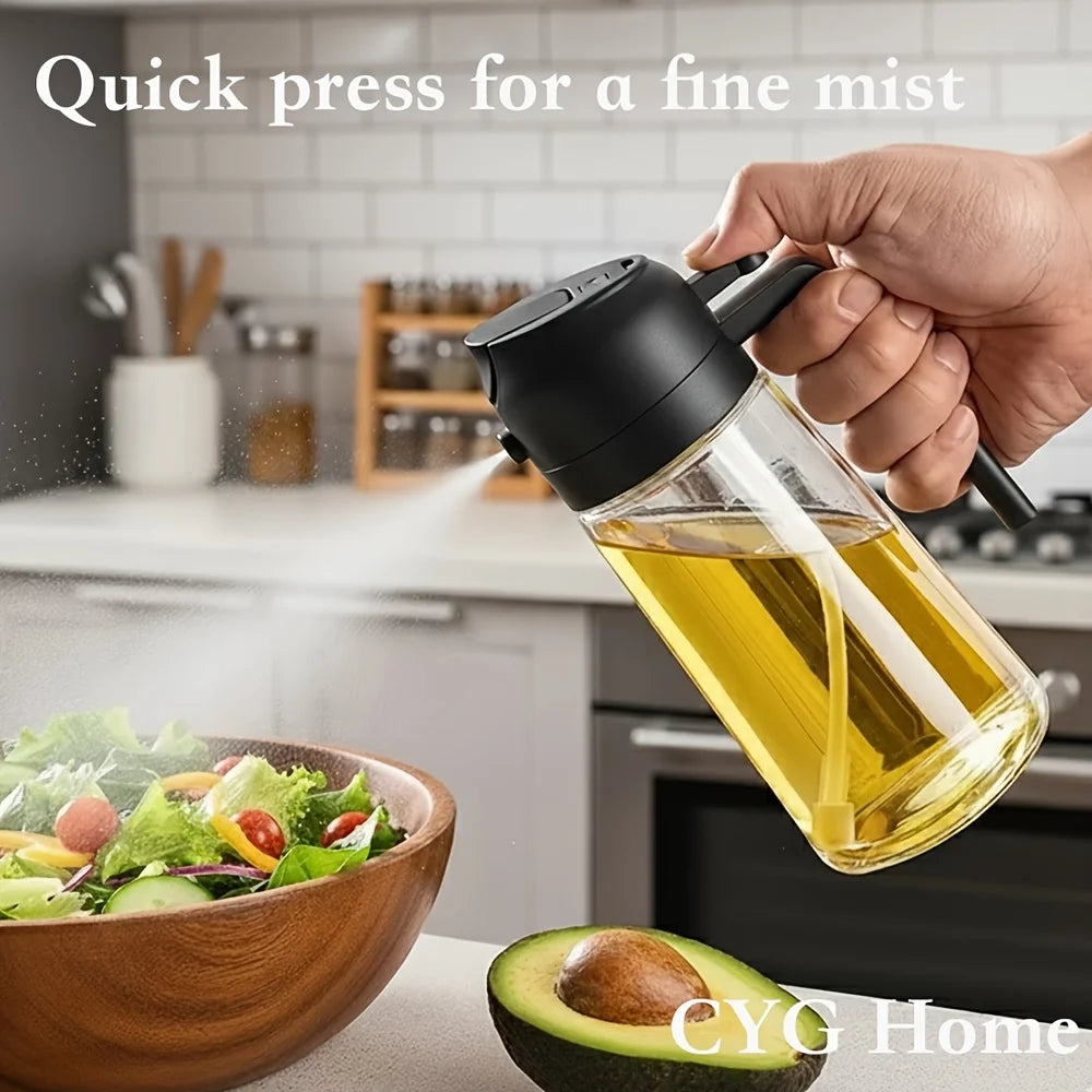 4-Pack Glass Oil Spray Bottles – 15.89oz, Dual-Use Spray & Pour, Drip-Proof, for Air Fryer, Olive Oil, Soy Sauce, Easy to Clean