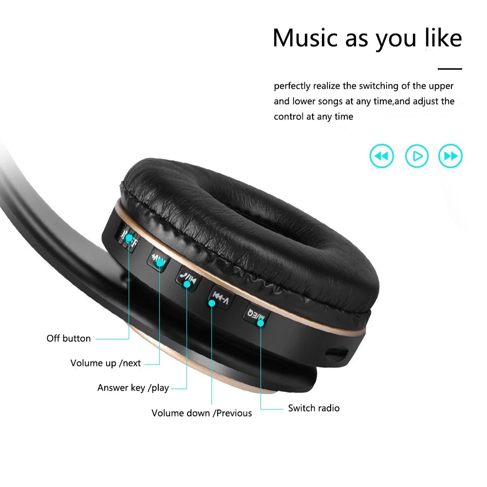 Wireless Headphones Bluetooth 5.3 Stereo Surround Sound Foldable Sport Low Latency With Noise Reduction