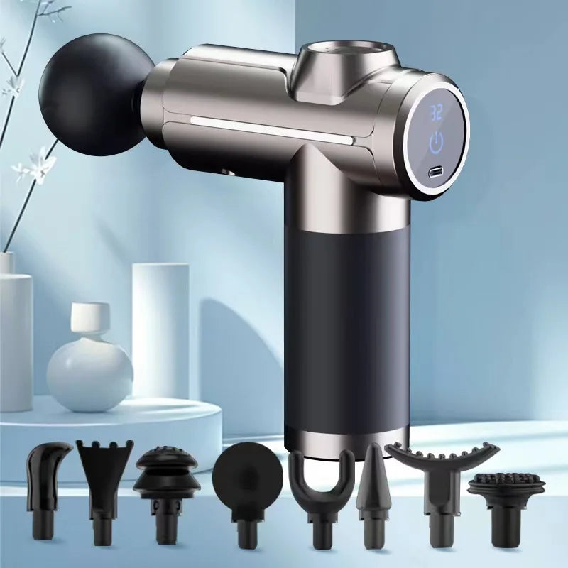 Massage Gun Deep Tissue Muscle Percussion Massager, 32 Speeds with LCD Touch Screen 8 Heads Shoulder Body Neck Back Relaxation