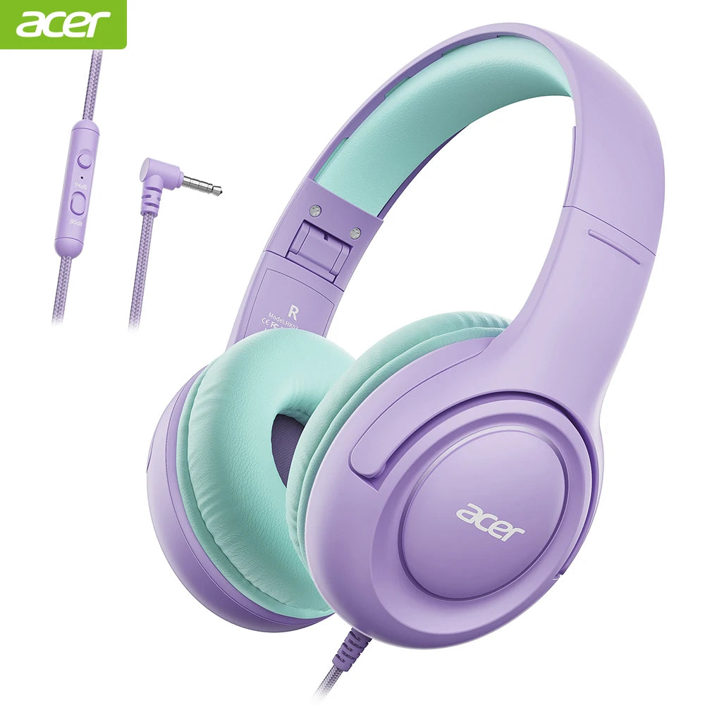 Acer Kids Headphones Wired for School 85/94dB Volume Limiter Foldable Stereo Sound Headset for Kids Learning Tablet IPad PC
