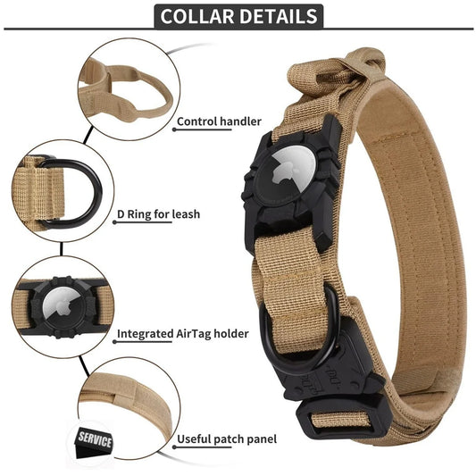 Tactical AirTag Dog Collar,and Metal Buckle Adjustable GPS Collar for Medium Large Dogs