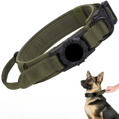 Tactical AirTag Dog Collar,and Metal Buckle Adjustable GPS Collar for Medium Large Dogs