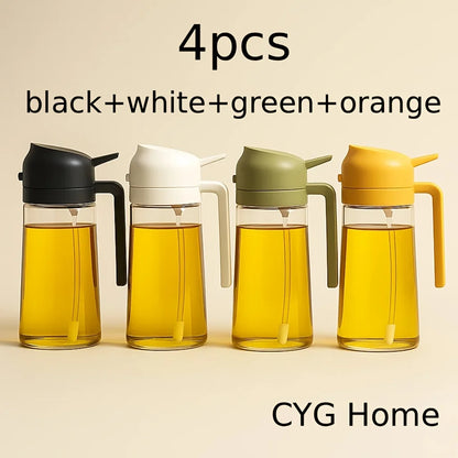 4-Pack Glass Oil Spray Bottles – 15.89oz, Dual-Use Spray & Pour, Drip-Proof, for Air Fryer, Olive Oil, Soy Sauce, Easy to Clean