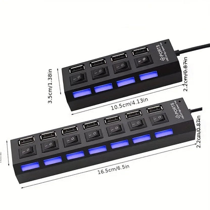High Speed 4/7 Ports USB HUB 2.0 data transfer Adapter Expander Multi USB Splitter Multiple Extender with LED Lamp Switch for PC Laptop
