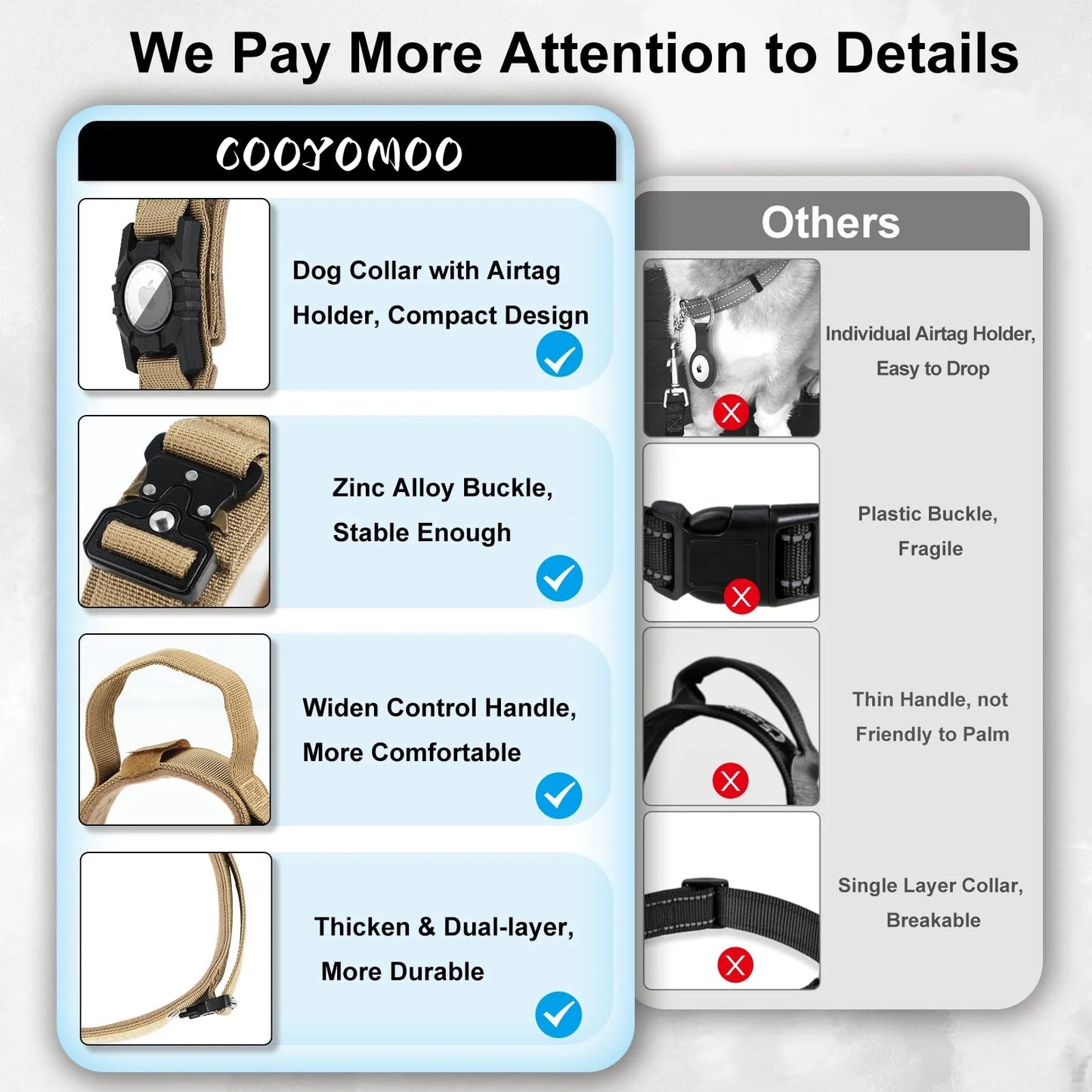 Tactical AirTag Dog Collar,and Metal Buckle Adjustable GPS Collar for Medium Large Dogs