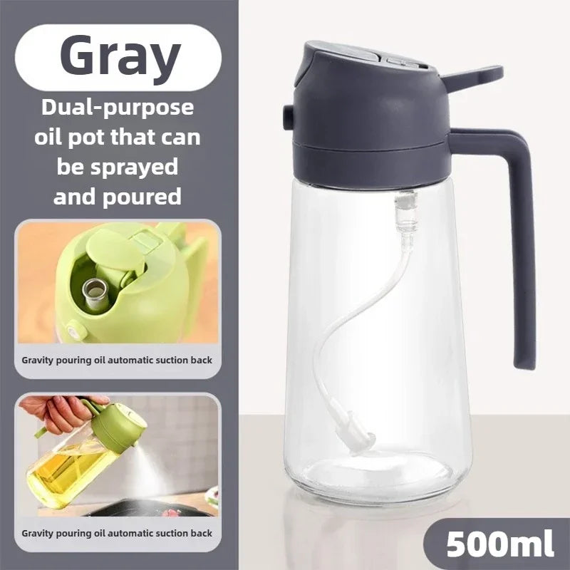 2in1 Kitchen Oil Spray Olive Dispenser Cooking Heat-Resistant Large Oil Bottle Spray Soy Sauce Various Seasonings Bottle
