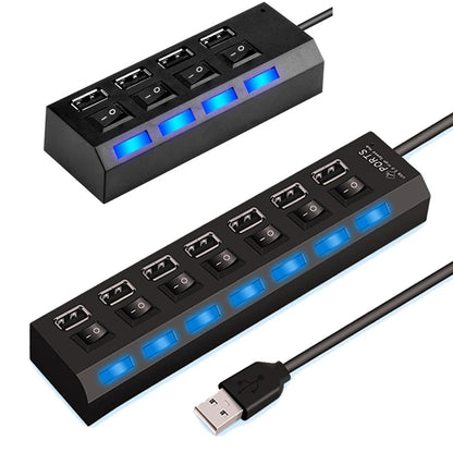 High Speed 4/7 Ports USB HUB 2.0 data transfer Adapter Expander Multi USB Splitter Multiple Extender with LED Lamp Switch for PC Laptop