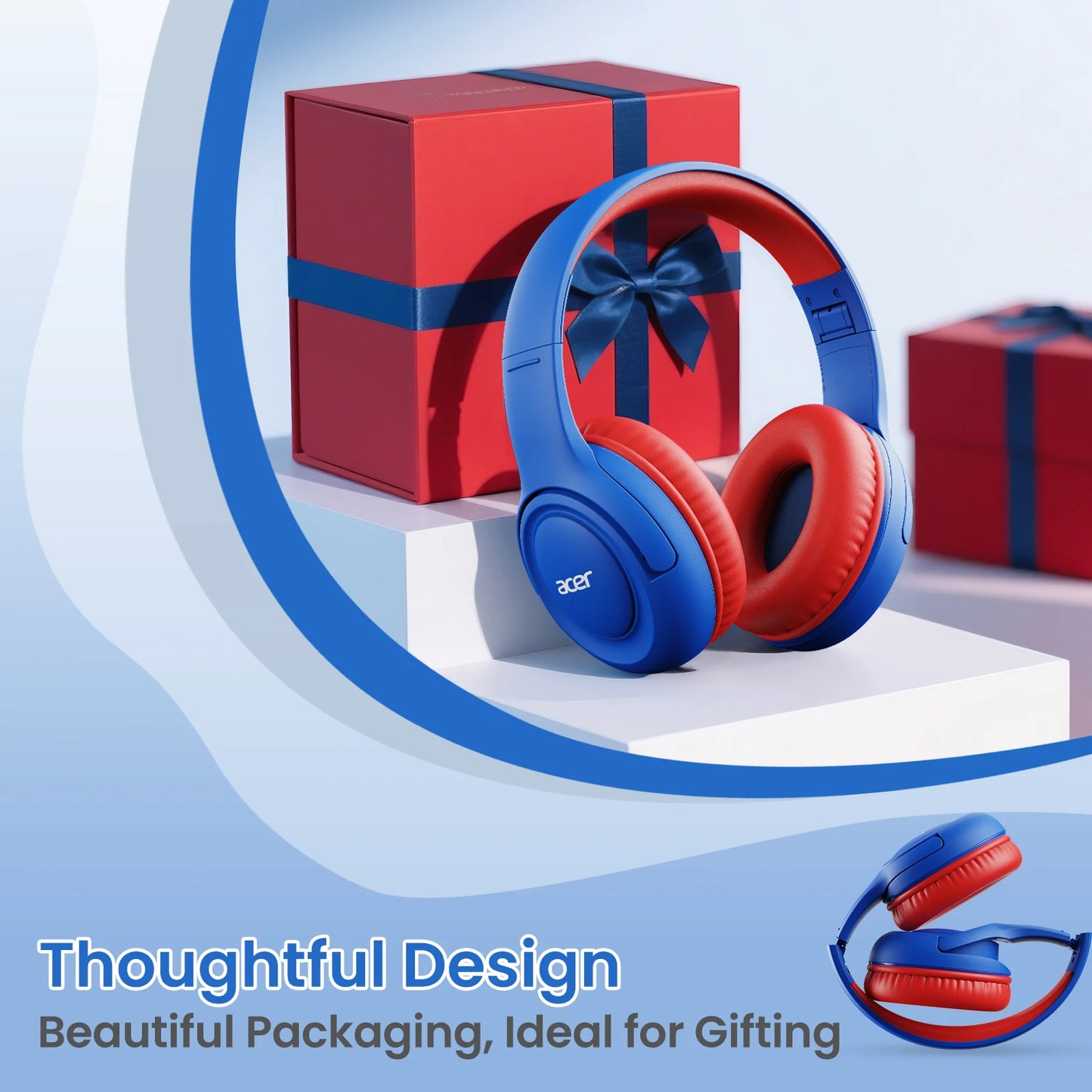 Acer Kids Headphones Wired for School 85/94dB Volume Limiter Foldable Stereo Sound Headset for Kids Learning Tablet IPad PC