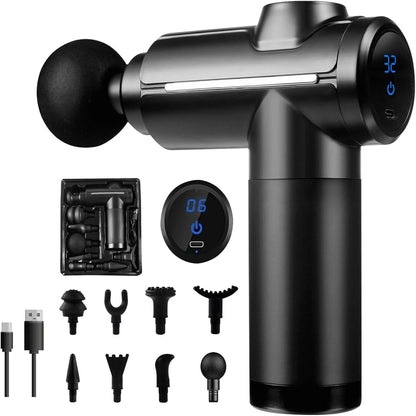 Massage Gun Deep Tissue Muscle Percussion Massager, 32 Speeds with LCD Touch Screen 8 Heads Shoulder Body Neck Back Relaxation