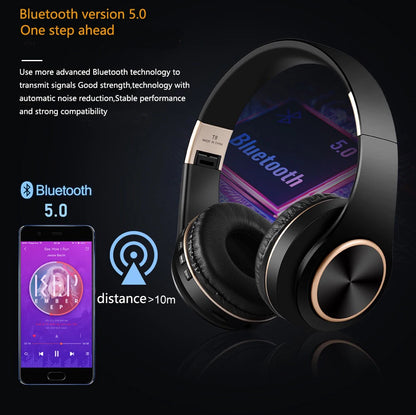Wireless Headphones Bluetooth 5.3 Stereo Surround Sound Foldable Sport Low Latency With Noise Reduction