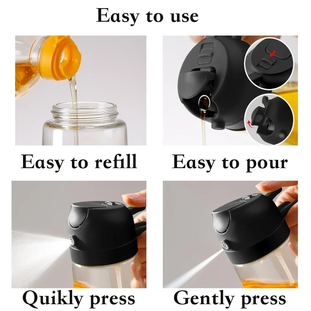 4-Pack Glass Oil Spray Bottles – 15.89oz, Dual-Use Spray & Pour, Drip-Proof, for Air Fryer, Olive Oil, Soy Sauce, Easy to Clean