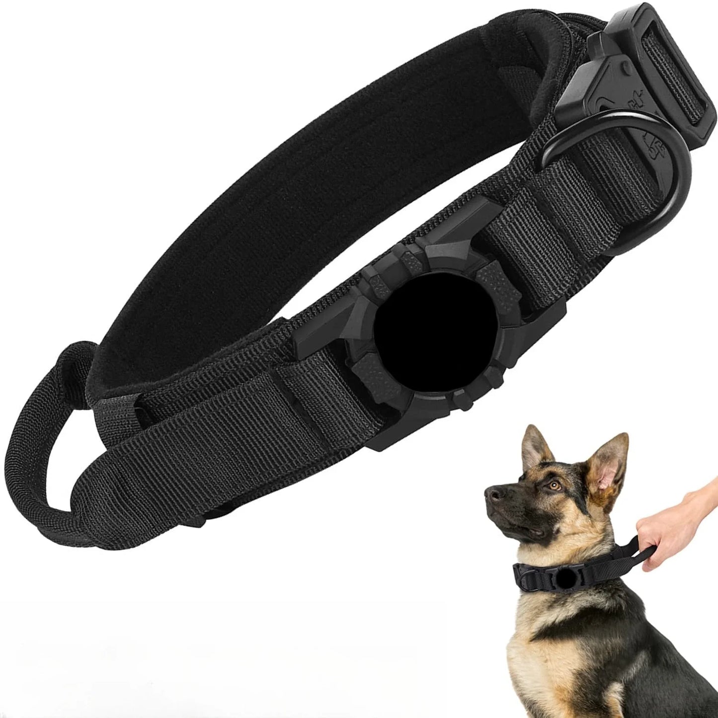 Tactical AirTag Dog Collar,and Metal Buckle Adjustable GPS Collar for Medium Large Dogs