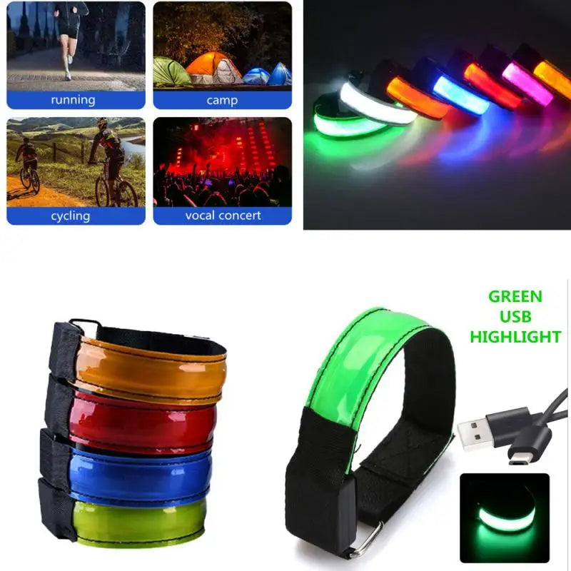 LED Luminous Reflective Bracelet Night Running Armband Outdoor Sports Safety Belt Cycling Arm Band Bicycle Light USB Charging