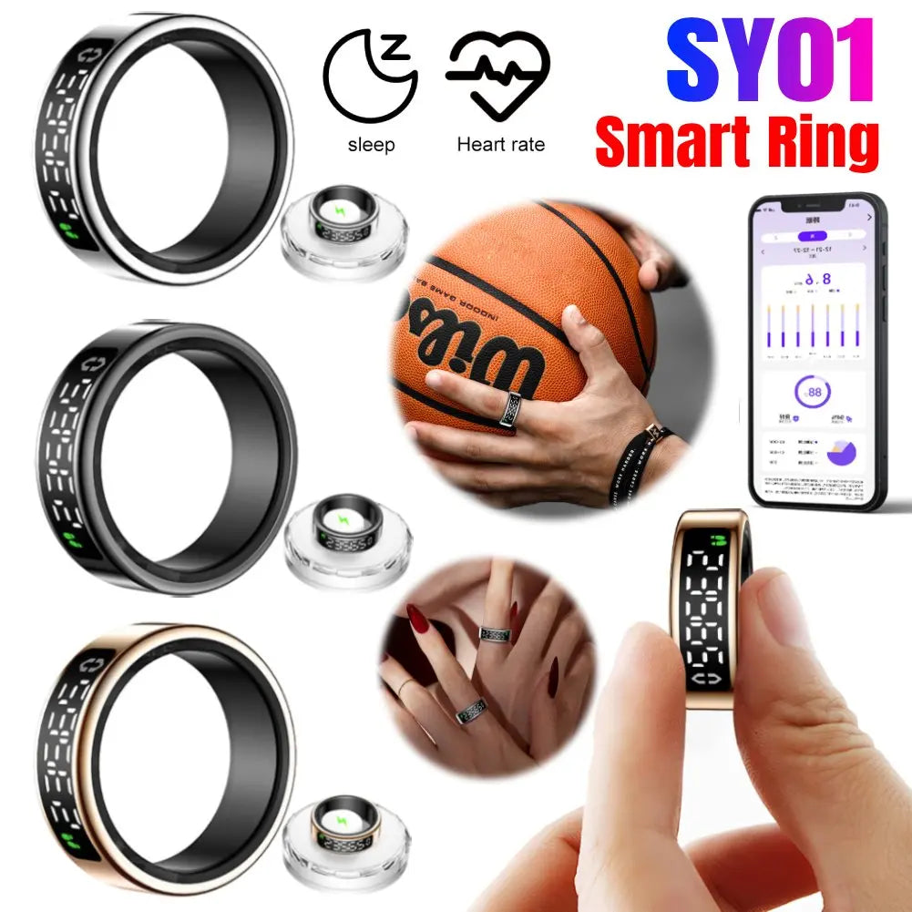 Smart Ring with Heart Rate Blood Oxygen Sleep Monitoring Health Tracker with Display Screen