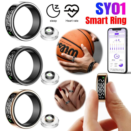 Smart Ring with Heart Rate Blood Oxygen Sleep Monitoring Health Tracker with Display Screen