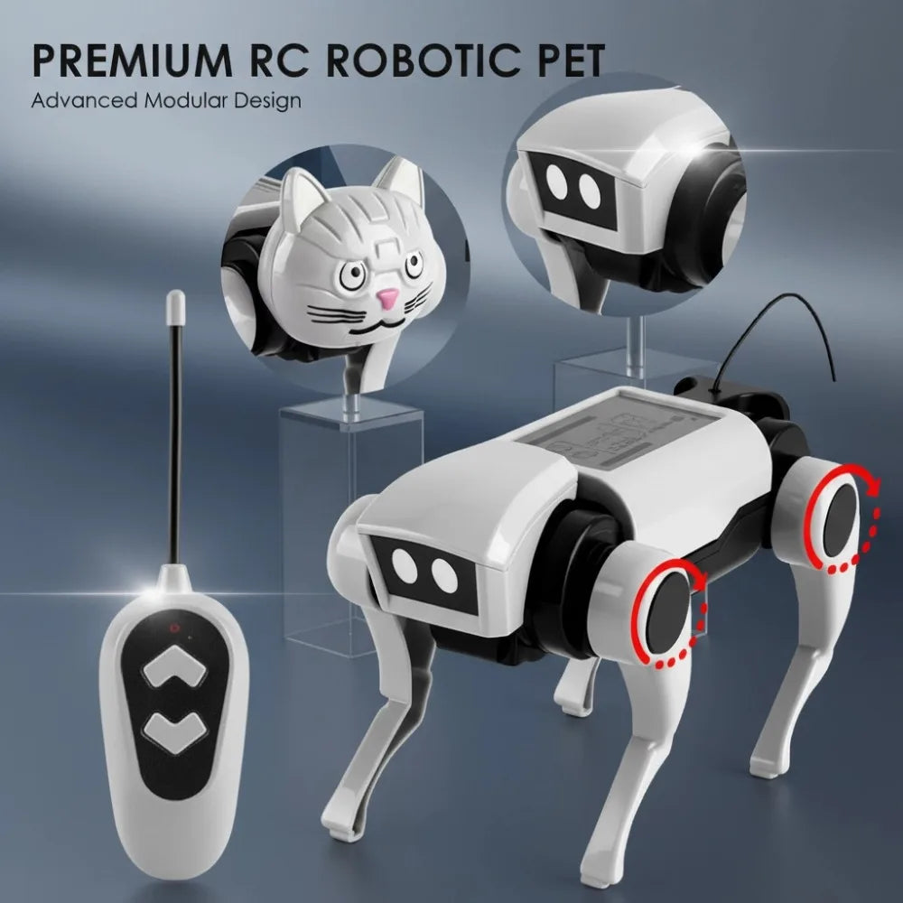 2 In 1 DIY Remote Control Robot Toy Assembling Mechanical Dog or Cat Animals Educational Toys Smart Robot Toy Gift for Children