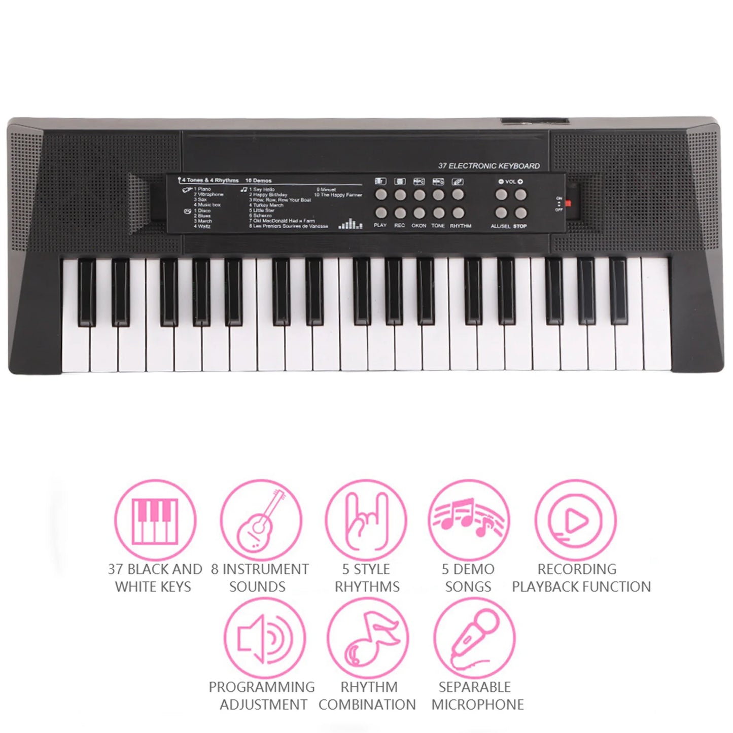 Electric Keyboard 37 Key Piano Children's with Microphone Recording Function