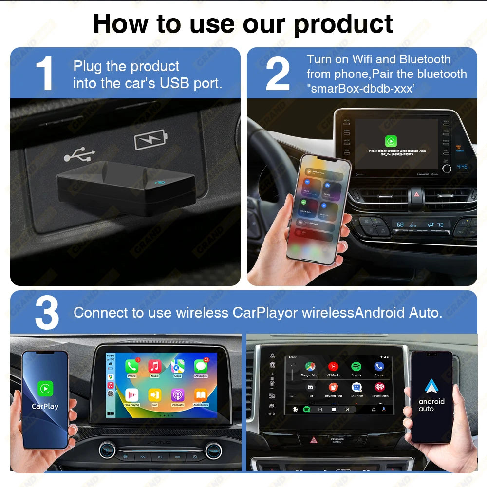 2In1 Wireless Carplay&Android Auto AI Box Wired To Wireless Carpay Mini Adapter Bluetooth For Car with OEM Wired Carplay Box