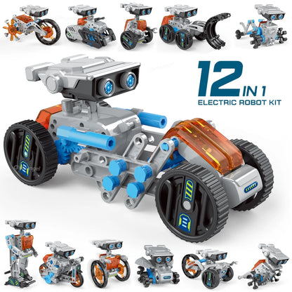 STEM Robot Kit 12 in 1 DIY Science Experiment Educational Learning Toys Engineering Technological Gadgets Gift for Kids Teens
