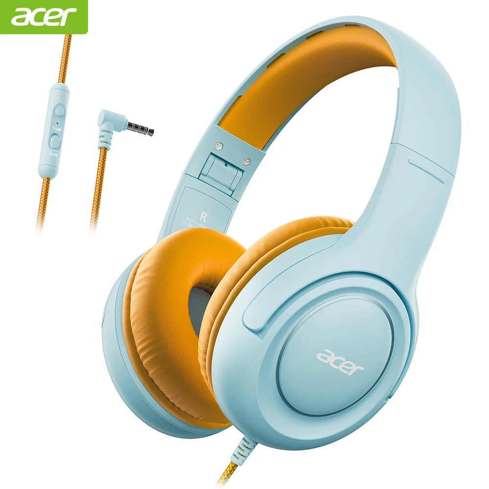 Acer Kids Headphones Wired for School 85/94dB Volume Limiter Foldable Stereo Sound Headset for Kids Learning Tablet IPad PC