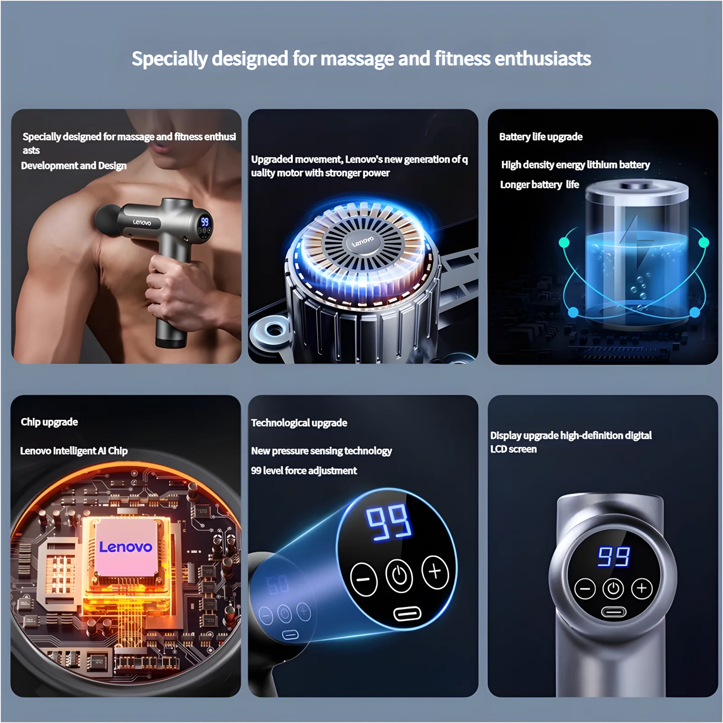 Lenovo Brand Muscle Massager 6-8Massage Head Long Lasting Battery Life LED Touch