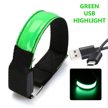 LED Luminous Reflective Bracelet Night Running Armband Outdoor Sports Safety Belt Cycling Arm Band Bicycle Light USB Charging
