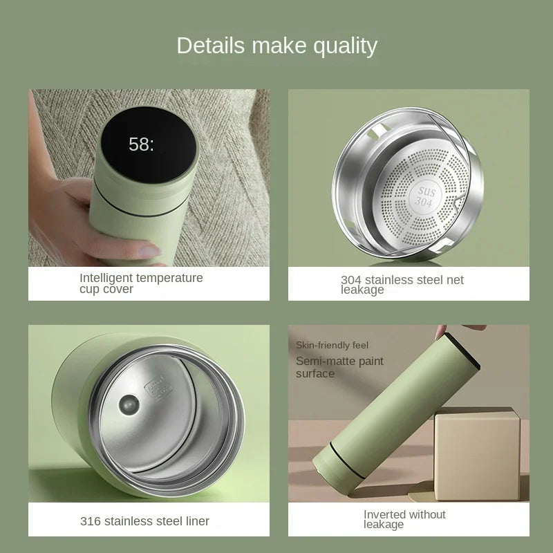 Outdoor Smart Thermos Cup 304 Stainless Steel Smart Temperature Display Waterproof Double-wall Vacuum