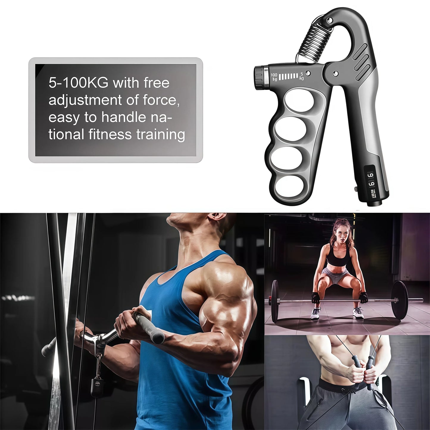 5-100KG Adjustable Hand Gripper, Wrist & Forearm Strengthener with Grip Dynamometer, Finger Grip Trainer for Muscle Recovery