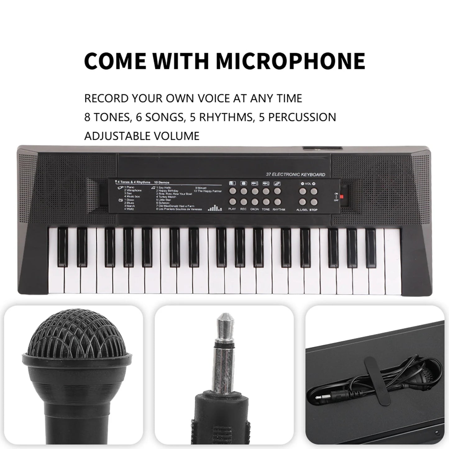 Electric Keyboard 37 Key Piano Children's with Microphone Recording Function