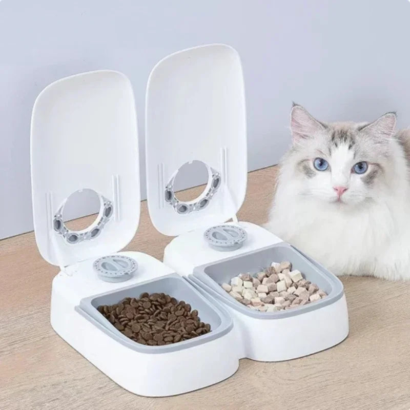 Smart Pet Feeder with Timer Automatic Food Dispenser for Cats Dogs Dual dish Separation. Puppy/Kitten Feeding