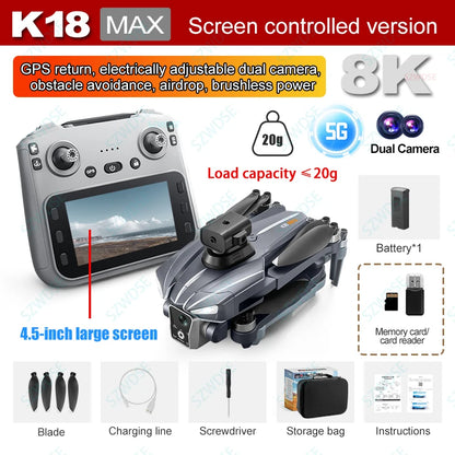 2026 K18 Max 8K Camera Drone 360° Obstacle Avoidance Panoramic 5G GPS Brushless Motor With Screen Remote