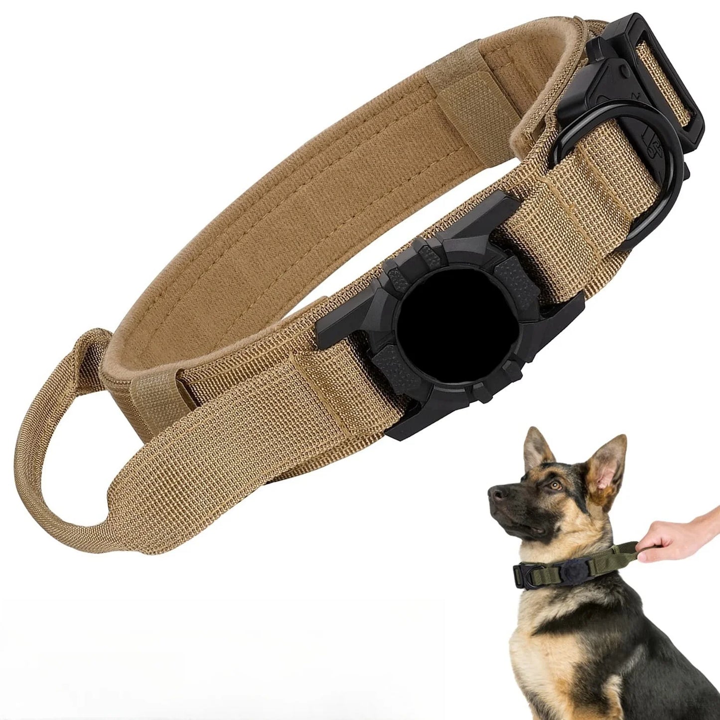 Tactical AirTag Dog Collar,and Metal Buckle Adjustable GPS Collar for Medium Large Dogs