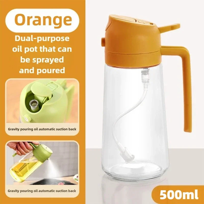 2in1 Kitchen Oil Spray Olive Dispenser Cooking Heat-Resistant Large Oil Bottle Spray Soy Sauce Various Seasonings Bottle