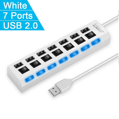 High Speed 4/7 Ports USB HUB 2.0 data transfer Adapter Expander Multi USB Splitter Multiple Extender with LED Lamp Switch for PC Laptop
