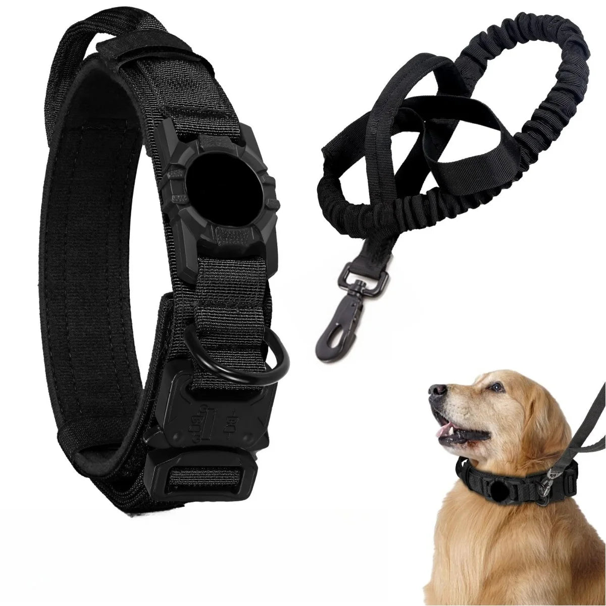 Tactical AirTag Dog Collar,and Metal Buckle Adjustable GPS Collar for Medium Large Dogs