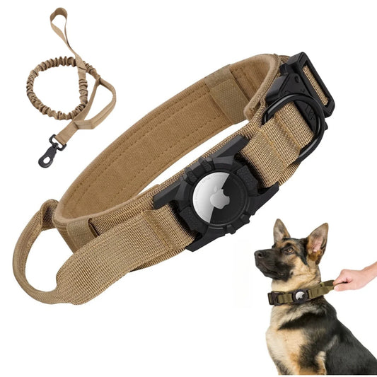 Tactical AirTag Dog Collar,and Metal Buckle Adjustable GPS Collar for Medium Large Dogs