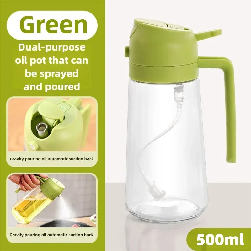 2in1 Kitchen Oil Spray Olive Dispenser Cooking Heat-Resistant Large Oil Bottle Spray Soy Sauce Various Seasonings Bottle