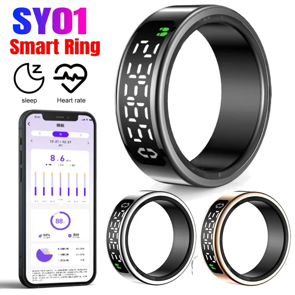 Smart Ring with Heart Rate Blood Oxygen Sleep Monitoring Health Tracker with Display Screen