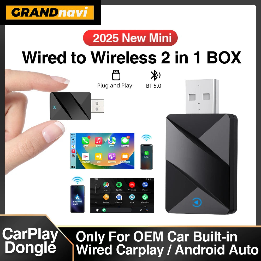 2In1 Wireless Carplay&Android Auto AI Box Wired To Wireless Carpay Mini Adapter Bluetooth For Car with OEM Wired Carplay Box