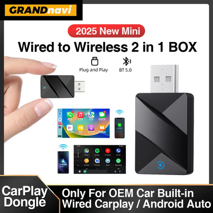 2In1 Wireless Carplay&Android Auto AI Box Wired To Wireless Carpay Mini Adapter Bluetooth For Car with OEM Wired Carplay Box