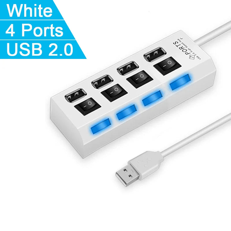 High Speed 4/7 Ports USB HUB 2.0 data transfer Adapter Expander Multi USB Splitter Multiple Extender with LED Lamp Switch for PC Laptop