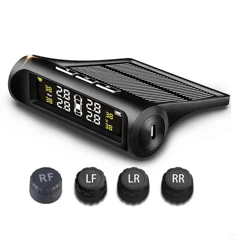 87HE Portable Wireless Car Tire Pressure Sensors TPMS Solar Panel Power Monitoring