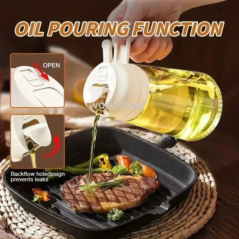 2in1 Kitchen Oil Spray Olive Dispenser Cooking Heat-Resistant Large Oil Bottle Spray Soy Sauce Various Seasonings Bottle