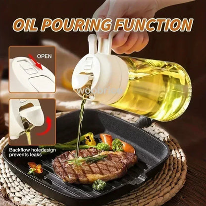 2in1 Kitchen Oil Spray Olive Dispenser Cooking Heat-Resistant Large Oil Bottle Spray Soy Sauce Various Seasonings Bottle